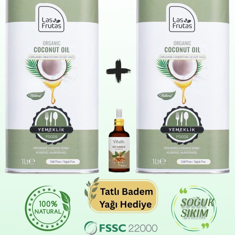 Organik Yemeklik Hindistan Cevizi Yağı 1 Litre 2'li