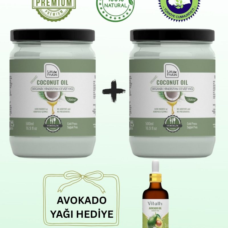 Organik Yemeklik Hindistan Cevizi Yağı 500 ml 2’li