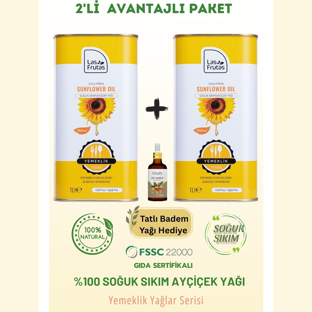 Soğuk Sıkım Ayçiçek Yağı 1 Litre 2'li