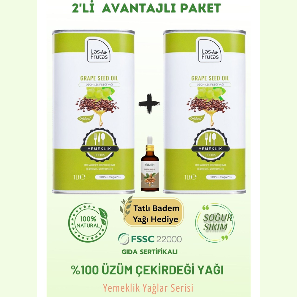 Yemeklik Üzüm Çekirdeği Yağı 1 Litre 2'li